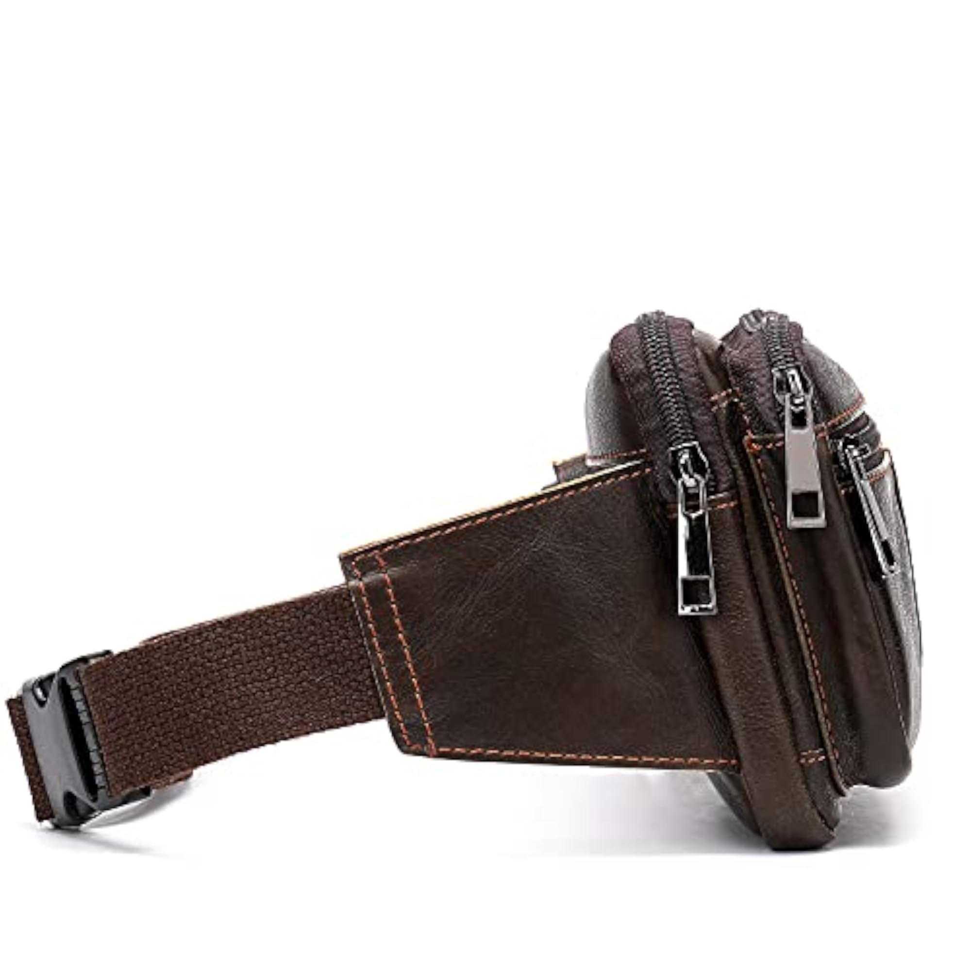 Genuine Leather Fanny Pack 4 Zipper Belt Bag